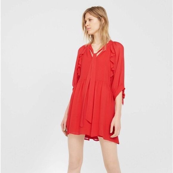 Mango ruffle flowy‎ red dress - Picture 1 of 7